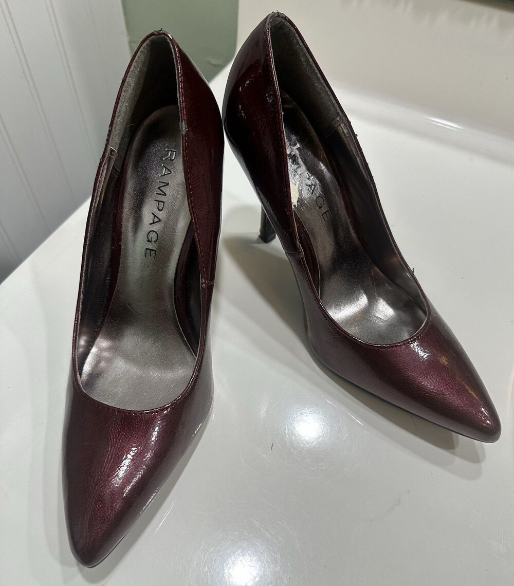 Rampage Burgundy Pumps Size 7 Glossy Finish 3.5 Inch Heels Party Club Dressy
